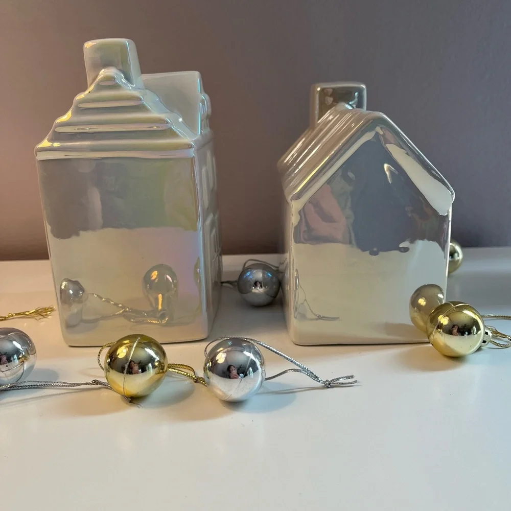 Target Bullseye Holiday Iridescent Houses - set of 2 - Christmas Village Scene
